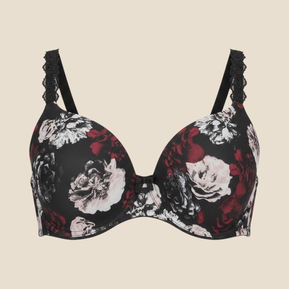 #207 Floral Plum Womens Just Be Micro Fiber Bra 42D Lace Straps Underwire